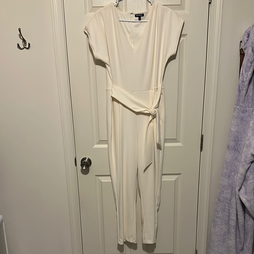 Express Cream Belted Jumpsuit